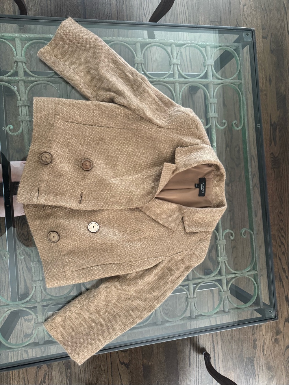 Talbots Tan Tweed Double-Breasted Short Blazer